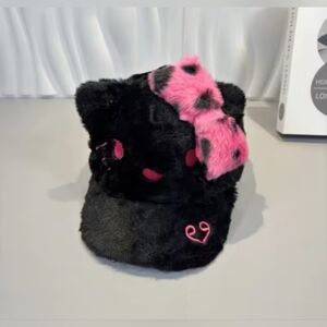 Sanrio Hello Kitty 3D Plush Cap Baseball Cap Hat with Bow Black